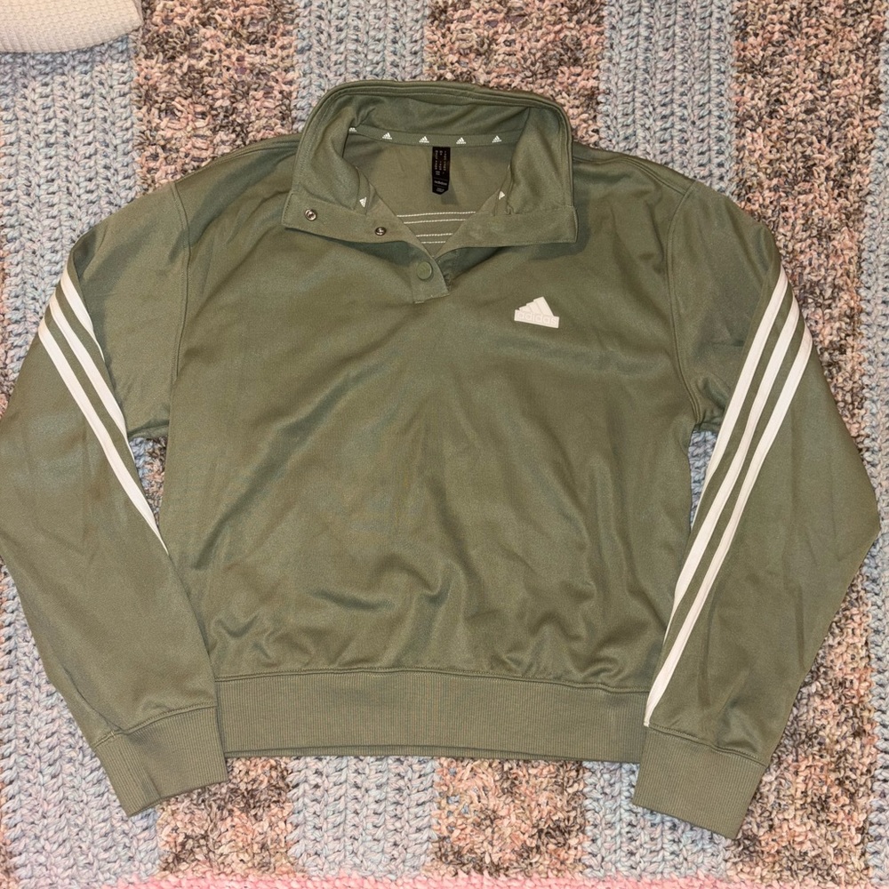 Adidas Green Striped Adidas Collared Sweatshirt
